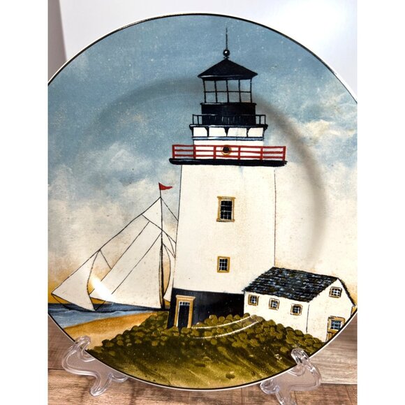David Carter Brown Lighthouse Decorative Plates Set Of 2 By The Sea Collection - Picture 2 of 4